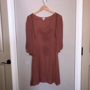 Coral Floral Detailing Short Sleeve Dress